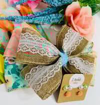 Image 1 of Floral with Burlap Lace Ribbon Hair Clip Set