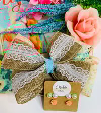 Image 3 of Floral with Burlap Lace Ribbon Hair Clip Set