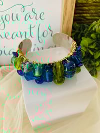 Image 3 of Blue-n-Green Sea Glass Cuff bracelet 