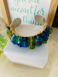 Image 5 of Blue-n-Green Sea Glass Cuff bracelet 