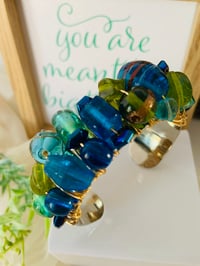 Image 4 of Blue-n-Green Sea Glass Cuff bracelet 