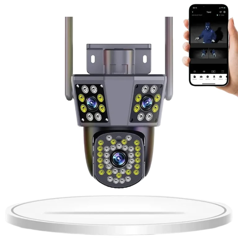 6MP 3K WIFI IP Outdoor Camera Motion Tracking PTZ Video Camera Three Lens Three Screen Waterproof