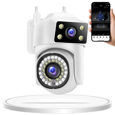 Surveillance Camera, 8MP 4K PTZ WiFi Camera Dual Lens AI Tracking Security Protection