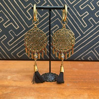 Image 4 of Gold plated SriYantra ear weights with cotton tassel