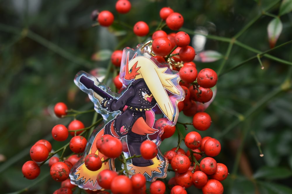 Punk-Style Blaziken Holographic Acrylic Keychain