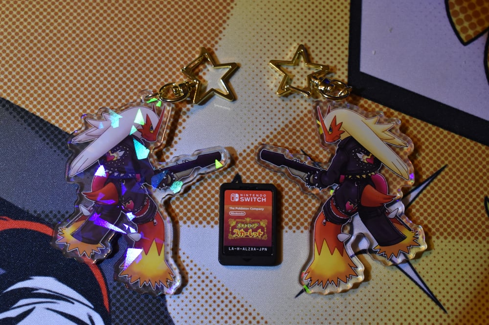 Punk-Style Blaziken Holographic Acrylic Keychain