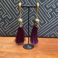 Image 4 of Replica skull antique brass with silk tassel ear weights 