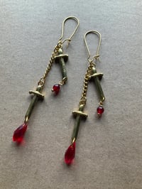 Image 4 of Yellow brass blood drop dagger earrings 