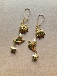 Image 4 of Sun, planet and faux pearl earrings 