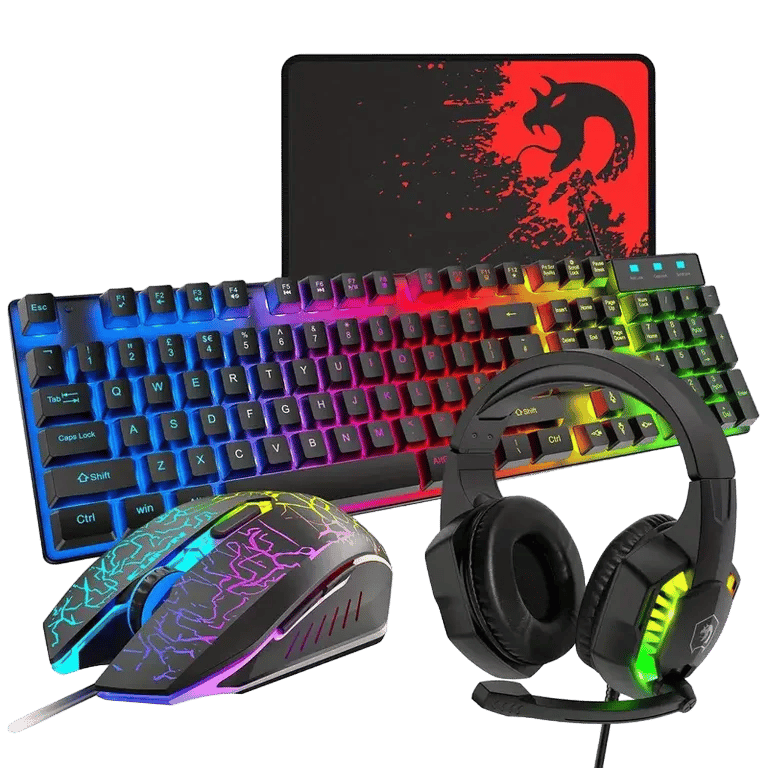 Gaming Power Combo: Rainbow LED Keyboard, Headset, Mice, and Pad