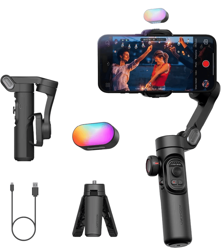 AOCHUAN 3-Axis Gimbal Stabilizer for Smartphone, Gimbal w/RGB Magnetic, Upgraded Face Tracer