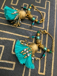 Image 2 of Gold plated blue beaded Afghan tunnel earrings