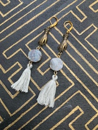 Image 1 of Titanium geode and cotton tassel earrings 