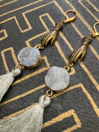 Image 2 of Titanium geode and cotton tassel earrings 