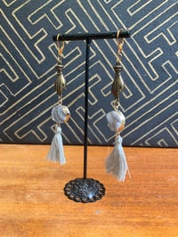 Image 4 of Titanium geode and cotton tassel earrings 