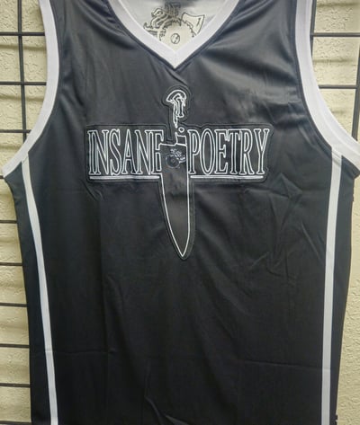 Image of INSANE POETRY : 2024  BLACK/ WHITE LOGO BASKETBALL Jersey