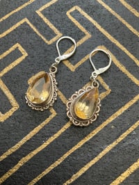 Image 1 of Sterling silver vintage upcycled Tibetan citrine earrings 