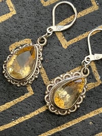 Image 2 of Sterling silver vintage upcycled Tibetan citrine earrings 