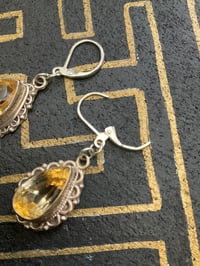 Image 3 of Sterling silver vintage upcycled Tibetan citrine earrings 