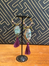 Image 3 of Abalone inlay tassel tunnel earrings 