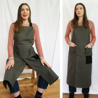 Image 1 of Ultimate Makers Apron - Split Leg, Adjustable Crossback, Cargo Pockets, Tough Canvas. Green No23