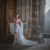 Image 5 of White Red gothic wedding dress, Dracula Bride, alternative gown ball