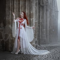 Image 1 of White Red gothic wedding dress, Dracula Bride, alternative gown ball