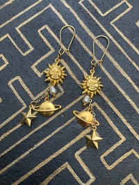 Image 1 of Sun, planet and faux pearl earrings 