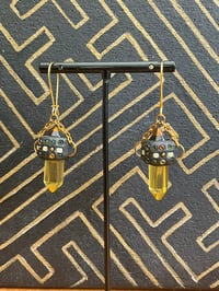 Image 1 of Beaded Citrine prism drop earrings