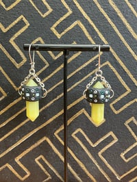 Image 1 of Beaded Lemon Jade prism earrings 