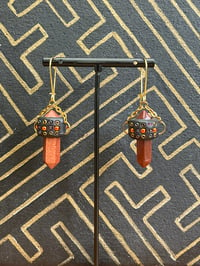 Image 1 of Beaded red Goldstone prism drop earrings 