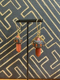 Image 2 of Beaded red Goldstone prism drop earrings 