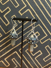 Image 2 of Beaded Pyrite prism point earrings