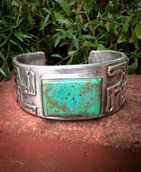 Image 1 of WL&A Handmade Whirling Log Royston Turquoise Cuff - Size to 7.25 to 7.5" Wrist - 150 Grams