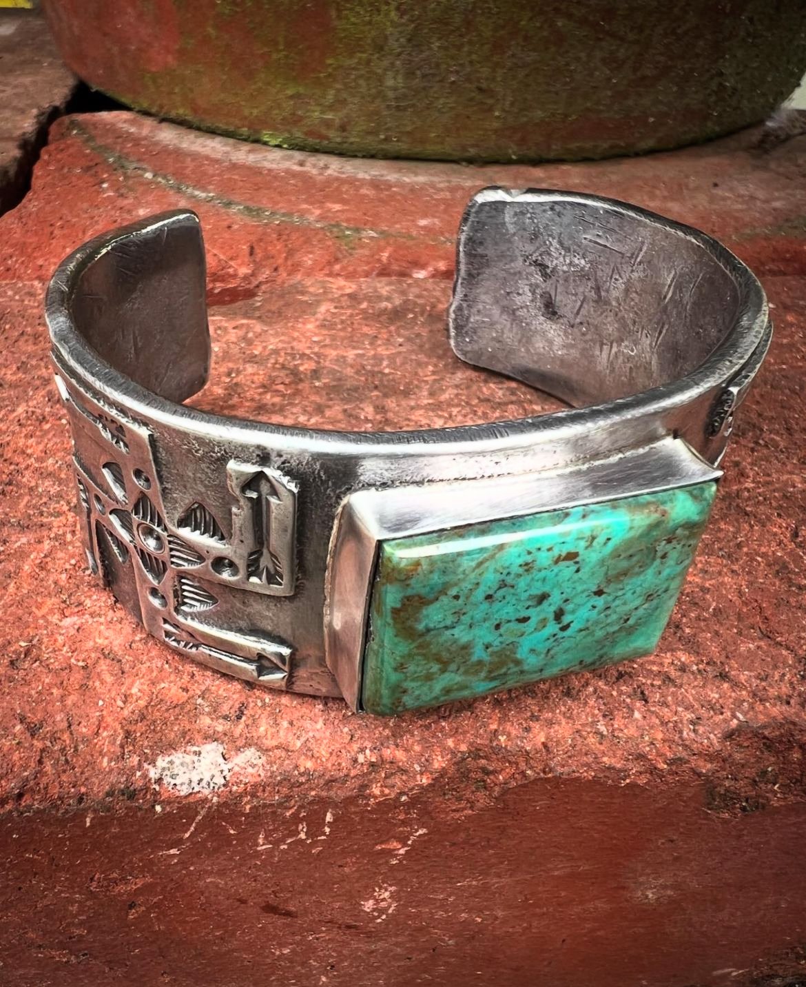Heavy 150 Grams Vintage Native American Navajo Royston Turquoise Inlay Sterling Silver Bracelet Heavy 150 Grams Vintage Native American Navajo Royston Turquoise Inlay Sterling Silver Bracelet