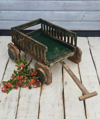 Image 1 of Wooden rustic  cart trolley brown & green   natural  BIG