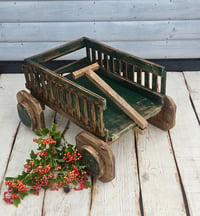 Image 2 of Wooden rustic  cart trolley brown & green   natural  BIG