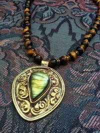 Image 5 of Large Vintage Tibetan Labradorite and Tigers eye necklace 