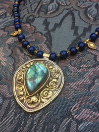 Image 5 of Large Vintage Tibetan Labradorite Lapis Lazuli necklace