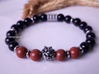 Image 2 of Red Jasper  /Black onyx Bracelet/Stretch Bracelet/Gemstone Bracelet