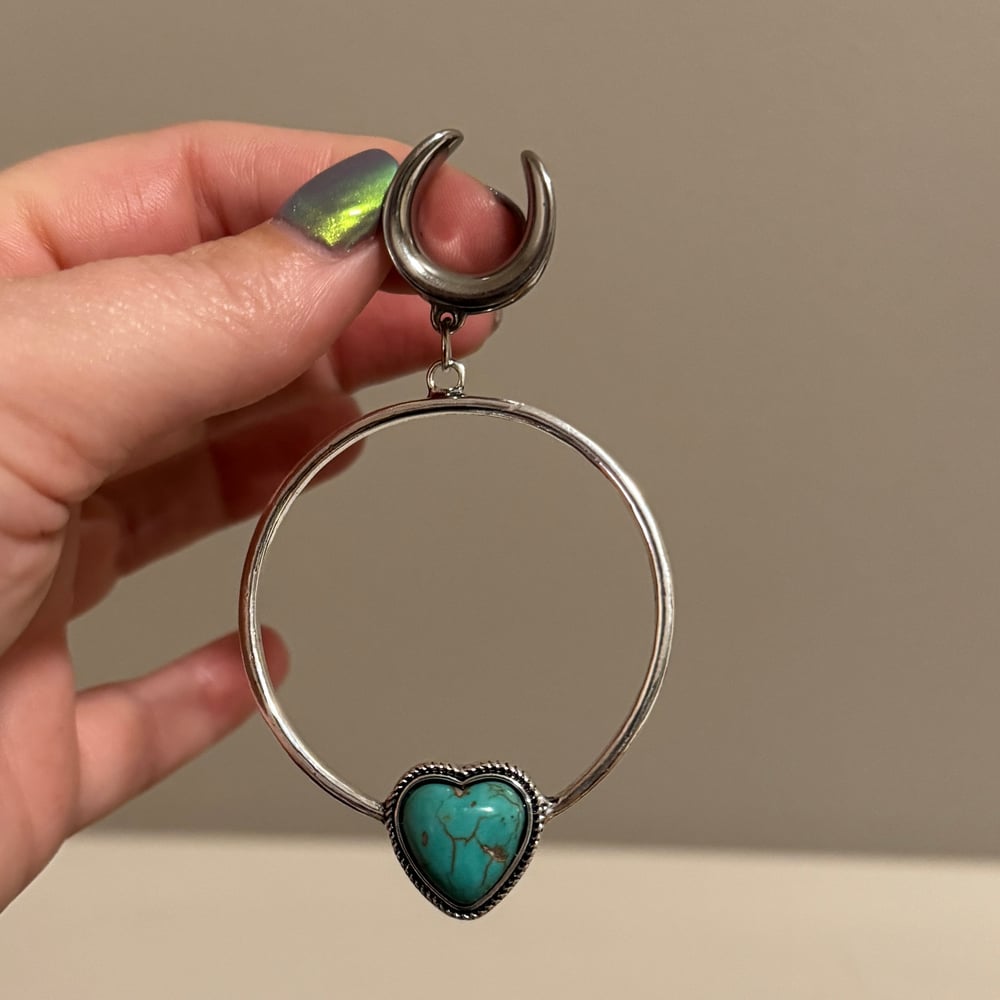 Image of Turquoise Heart Hoop Saddle Dangles (sizes 2g-1 1/2)