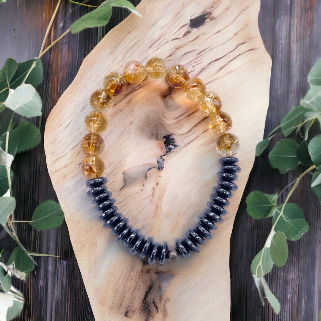 Citrine and Hematite Stretch Bracelet