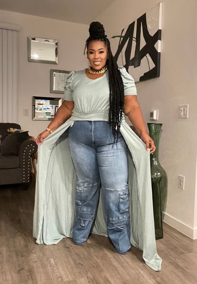 Image of 3PACK PLUS SIZE LONG FLARE FRONT PUFF SHOULDER TOP-MINT