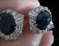 Image 2 of Modern 18ct white gold natural sapphire 4.00ct & diamond 2.40ct cluster earrings