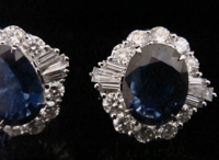 Image 5 of Modern 18ct white gold natural sapphire 4.00ct & diamond 2.40ct cluster earrings