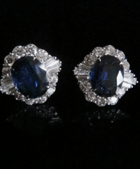 Image 1 of Modern 18ct white gold natural sapphire 4.00ct & diamond 2.40ct cluster earrings