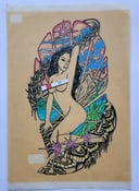 Image of vintage 1970s original black dragon freaky pinup tattoo flash houston tx 7.5x11