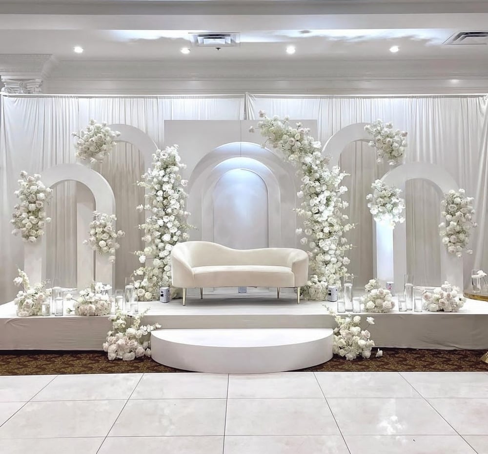 Image of Wedding stage design with  silk  flowers 