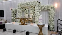 Image 1 of Wedding white stage  silk flowers  set of 3 square backdrop 