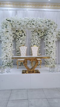 Image 2 of Wedding white stage  silk flowers  set of 3 square backdrop 